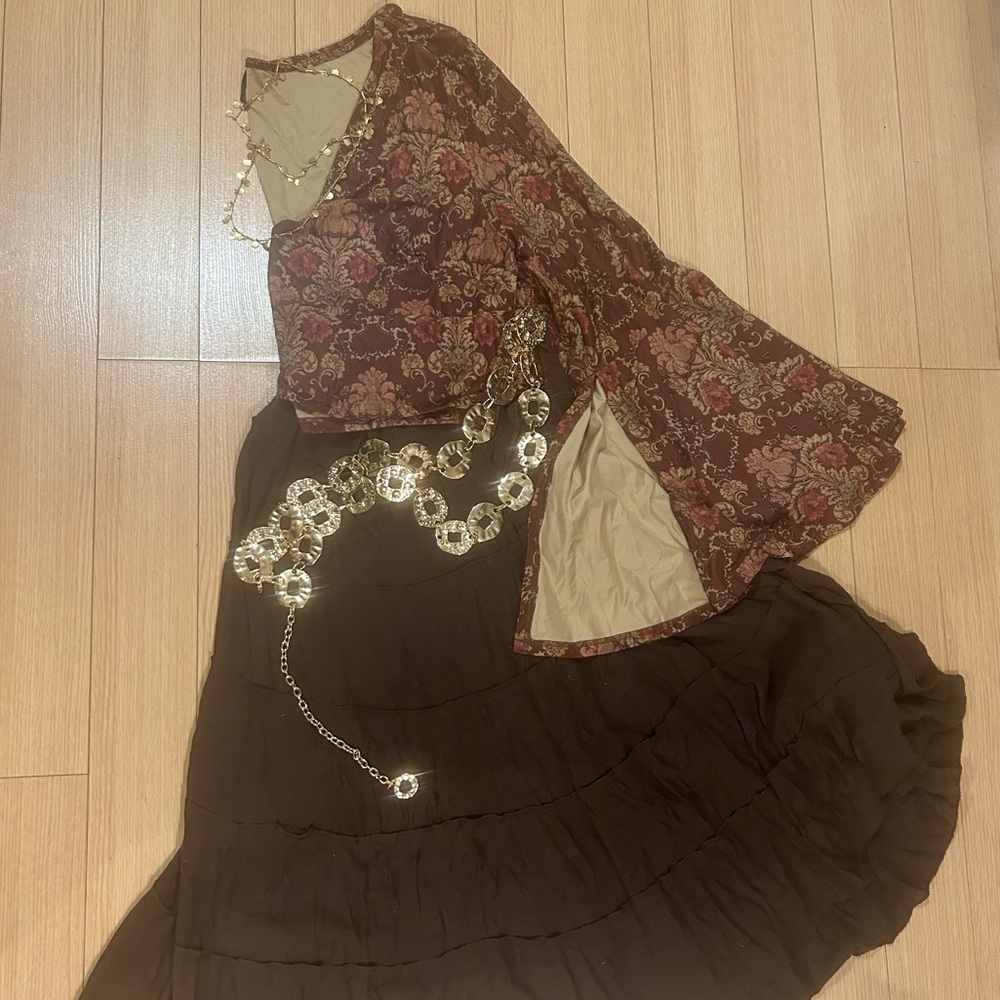 Cider Brown Patterned Bell Sleeve Top